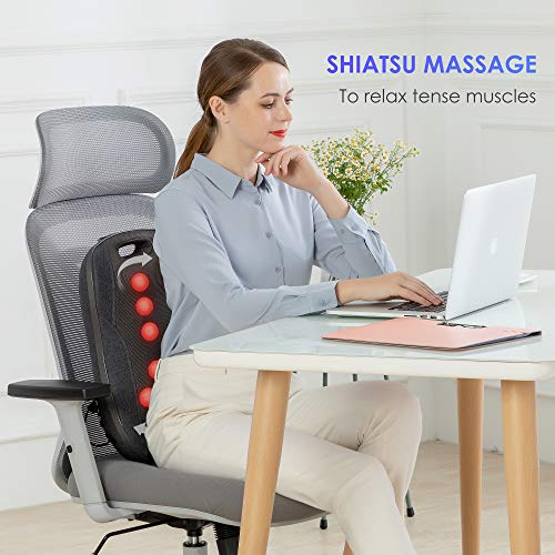 COMFIER Shiatsu Massaggiatore Schiena con Calore, Cuscino Massaggiante Portatile, Regali Natale per Donne/Uomini, Sedile Massaggiante Regolabile, Sedia Massaggiante per Ufficio, Uso Domestico