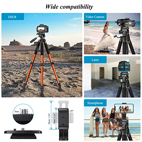 Victiv Treppiede per Fotocamera 182 cm Treppiede in Alluminio da Viaggio Treppiede Leggero e Compatto con Testa Girevole a 3 Vie per Riprese Panoramiche a 360 per DSLR YouTube Living Vlog -Arancia