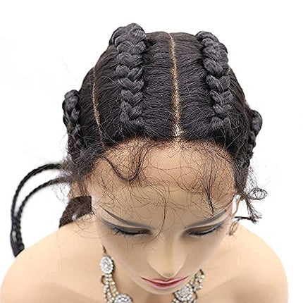 76,2 cm nero pizzo anteriore trecce parrucca con capelli bambino 4 intrecciato sintetico resistente al calore capelli per donne nere mano Twist frontale parrucca