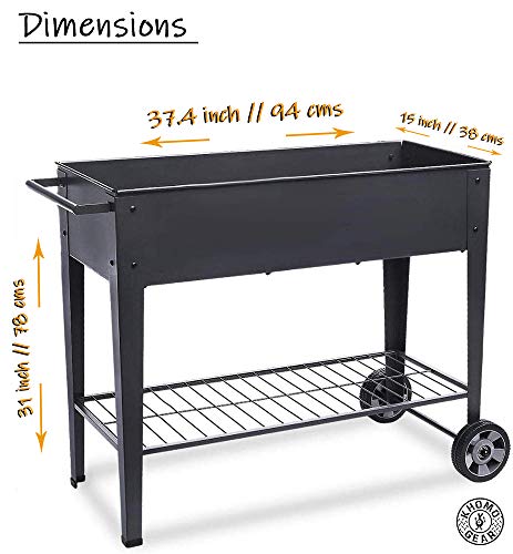 Khomo Gear - Carrello zincato alto per coltivazione orto urbano in casa, ideale per piante, frutta, verdure, per terrazza, giardino, interno esterno, colore nero