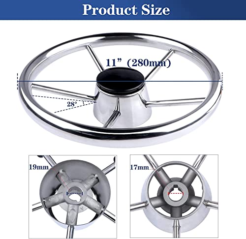 Geloo Volante per Barca 13-1/2 pollici 5 razze barca volante distruttore stile nave marina in acciaio inox accessori per adattarsi alberi conici standard da 3/4", per pontone barca yacht universale