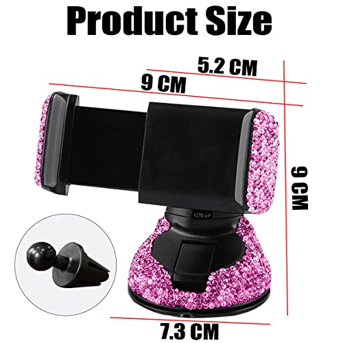 CGEAMDY Supporto Universale per Auto Con Strass E Cristalli, Porta Cellulare Portatile per Auto Universale Con Brillantini Diamanti a Strass, Rotazione a 360° Staffa Regolabile Universali(Rosa)