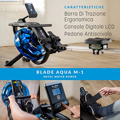 Bluefin Fitness Blade Aqua M-1 Vogatore ad acqua in metallo | Reale esperienza di canottaggio | Tecnologia idro con acqua | Telaio in alluminio | Per allenamenti intensi | Compatibile con Kinomap