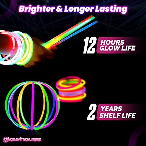 The Glowhouse - Braccialetti Luminosi Starlight di qualità premium 100 Luminose Fluorescenti Colori Misti - Set da 206 pezzi con connettori, per Halloween, Feste e Carnevale per Bambini e Adulti