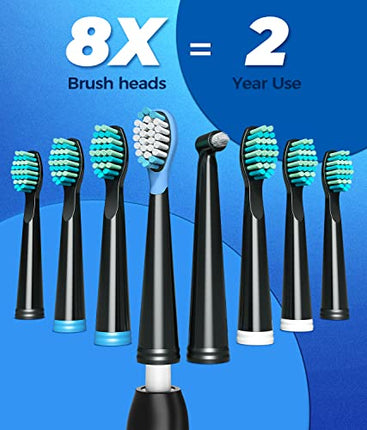 Spazzolino Elettrico Sonic Spazzolino da denti Elettrico con 8 Testine 40000 VPM 5 Modalità, Spazzolino da Denti Sonic Ricarica Rapida 4 ore Ultimi 30 Giorni, Spazzolino Elettrico Nero