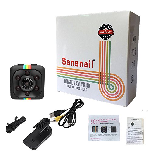 Sansnail Mini telecamera SQ11 HD indoor, visione notturna e risoluzione 1080p (colore nero)