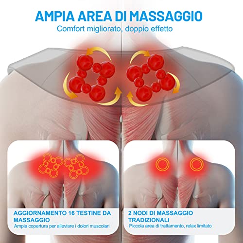 Massaggiatore Cervicale Riscaldato 45°C Massaggiatore Schiena 16 Palline Massaggio e 3 Velocità Regolabili Massaggio Shiatsu Elettrico Profondo con Cavo di Alimentazione 1.8 m Cavo di Auto 1.2 m