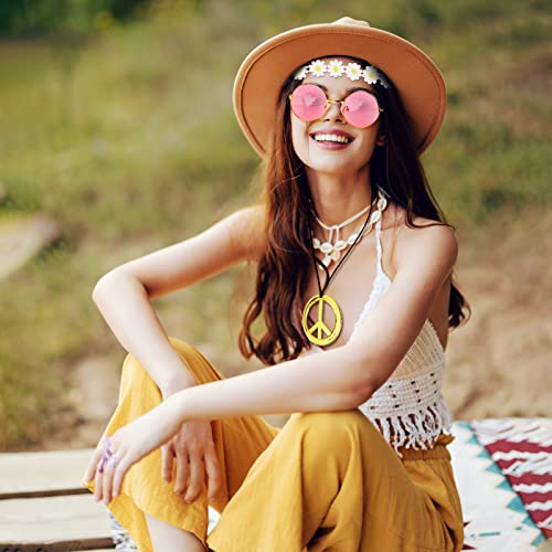 LOHAME 9pz Hippie Costume Set Retrò Accessori Hippie Costume Bohemia Set Costume Anni '60 anni '70-Occhiali da Sole Collana con Segno di Pace Fascia Hippie-per Festa Spiaggia Viaggio Foto Regalo