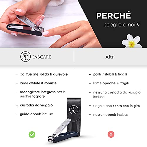 FABCARE Tagliaunghie con raccolta unghie e lima per unghie integrata - include custodia ed ebook - extra taglienti e durevoli - tagliaunghie per manicure e pedicure - tagliaunghie