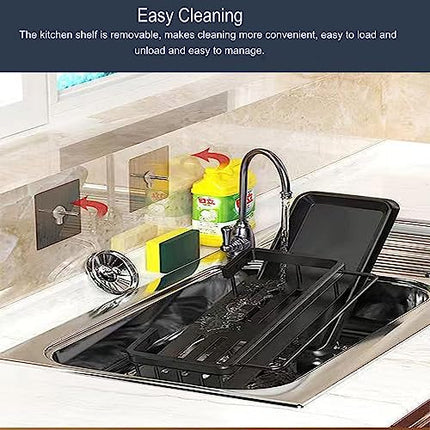 Mocoli Organizer Lavello Cucina, Porta Spugna Lavandino Autoadesivi Senza Forare,Portaspugne per Lavello Cucina, Porta Spugne con Vassoio,Porta Bacchette e Ganci,Lavandino Caddy Organizer Cucina