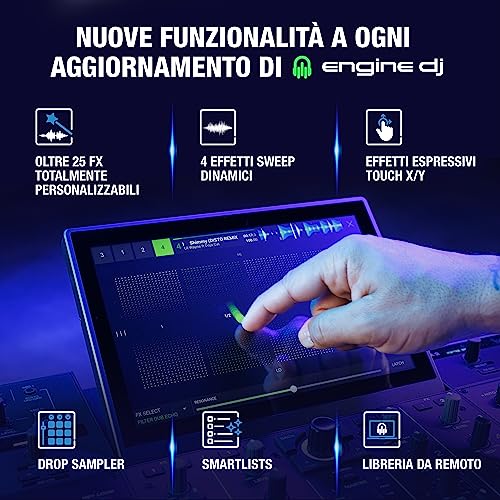 Denon DJ PRIME 4+ Controller indipendente a 4 deck per DJ con streaming Wi-Fi, Drop Sampler, schermo touch da 10,1", controllo luci ed effetti