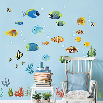 decalmile Adesivi Murali Pesci Tropicali Adesivi da Parete sotto Il Mare Decorazione Murale Bambini Camera da Letto Bagno