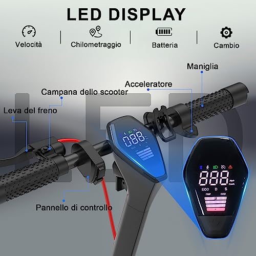 Monopattino Elettrico Adulto,motore da 500W,Max 25km/h,20-35Km di Autonomia Scooter Elettrico Adulto pieghevole,controllo APP display LCD,Carico Massimo 120KG,Monopattino elettrico Batteria 36V/10Ah