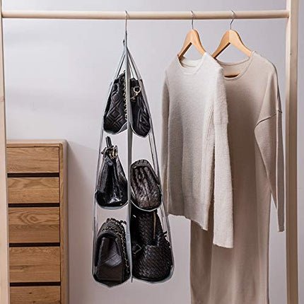 Saijer Borsa Organizzatore Armadio,3 Pezzi con 6 Tasche Grigio Non Tessuto Il Salvaspazio Pensile Porta Borse da Armadio Organizer da Appendere per Borsa Organizer Borse Pieghevole per Camera da Letto
