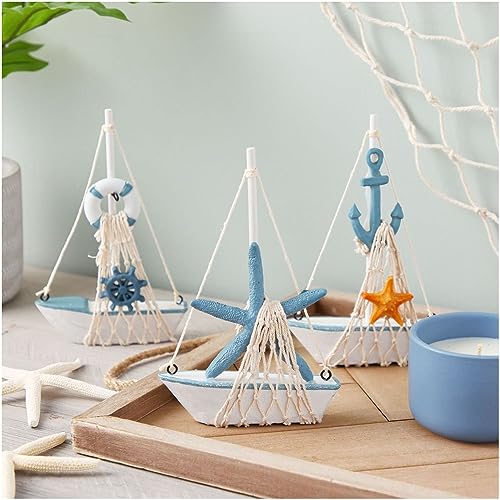 Set di 4 decorazioni nautiche a forma di barca a vela in miniatura, per decorare il bagno e la casa (11,2 x 17,3 cm)