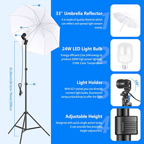 NEEWER Kit di Illuminazione per Fotografia con Supporto per Fondale 2,6x3 m, Lampadine LED 5700K Equivalenti a 800W Ombrello Softbox Illuminazione Continua, Attrezzatura per Prodotti Ritratti