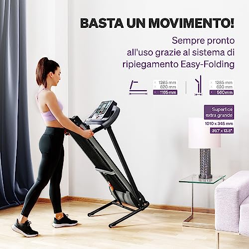 Sportstech - F10 Tapis Roulant Pieghevole, 1HP Tapis Roulant Professionale con 3 Livelli Di Inclinazione (Fino A 18°), A Bassa Rumorosità Tapirulan Pieghevole con Cinturino per Il Polso E Console LCD