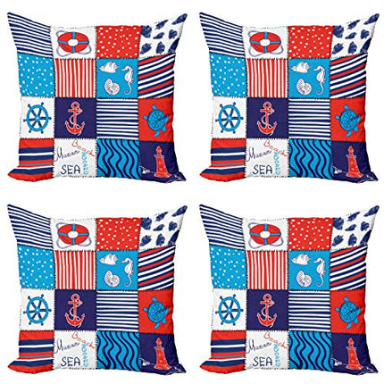 ABAKUHAUS Ancora Federe Cuscini Set di 4, Anchor Hipster, Stampa Digitale Fronte-Retro con Accento Moderno, 60 cm x 60 cm, Blu Nero Bianco