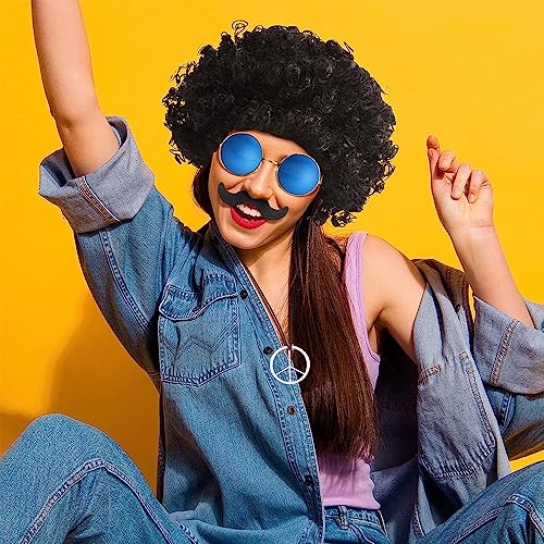 UYUYong Hippie Costume Set Retro Hippie Disguise Uomo Donna 70s 80s Hippie Afro Fashion Parrucca Occhiali da sole Catena della Pace Barba per Moda Party Tema Carnevale