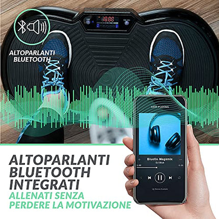 Fitness Pedana Vibrante Ultra Slim | 5 Programmi + 180 Levelli | Altoparlanti Bluetooth | Dimensioni Ridotte | Design Made in UK | Performance Durevole