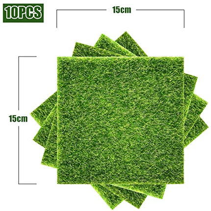 KAHEIGN 10 Pezzi Tappetino in Erba Artificiale, 15CM x 15CM Prato da Giardino Realistico Erba Artificiale Fata Realistica Tappeto Erboso da Giardino in Microerba per Giardino Bambole Casa Decorazione