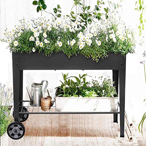 Khomo Gear - Carrello zincato alto per coltivazione orto urbano in casa, ideale per piante, frutta, verdure, per terrazza, giardino, interno esterno, colore nero