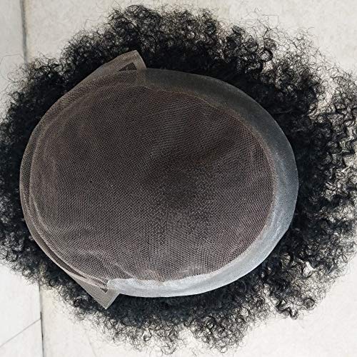 N.L.W. 360 Parrucche di Pizzo Pieno Full Lace Parrucca Uomo per Afro Uomini Sistema di Sostituzione dei Capelli Protesi Capelli Uomo 8×10 Pollici Pelle Sottile 0.06cm Spessore Parrucche in Off Black