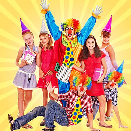 Costume Clown - 4 pezzi, Parrucca Riccia da Clown Naso da Pagliaccio Cravatta Colorata Guanti Bianchi, Costume Carnevale Donna Costume Halloween Bambino Cosplay Uomo