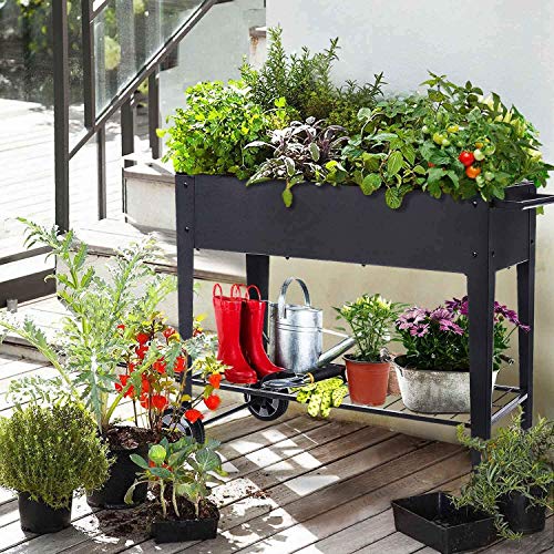 Khomo Gear - Carrello zincato alto per coltivazione orto urbano in casa, ideale per piante, frutta, verdure, per terrazza, giardino, interno esterno, colore nero