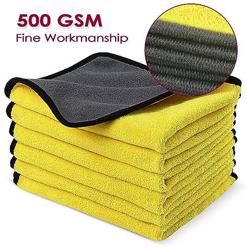 Fousenuk Set di 6 Panno Microfibra Auto con 500 GSM, Panni Telo Grande Asciugamani in Pulizia per Lucidare e Asciugare Auto e Moto, Stracci Morbidi, Assorbenti, Delicati Sulla Verniciatura 40 X 30 cm