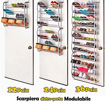 BAKAJI Scarpiera Salvaspazio Dietro Porta Muro Parete 12 Ripiani Slim Modulabile Altezza 183 cm Scaffale Organizer per Scarpe