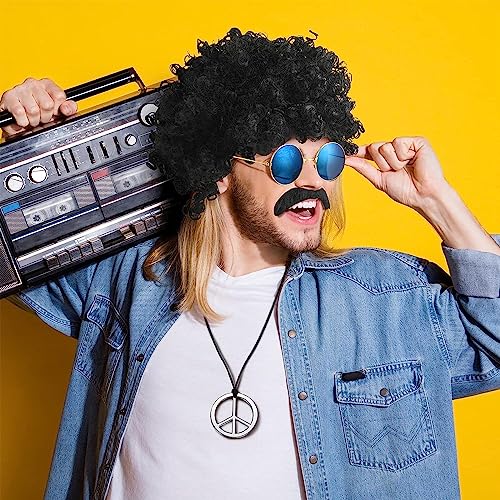 UYUYong Hippie Costume Set Retro Hippie Disguise Uomo Donna 70s 80s Hippie Afro Fashion Parrucca Occhiali da sole Catena della Pace Barba per Moda Party Tema Carnevale