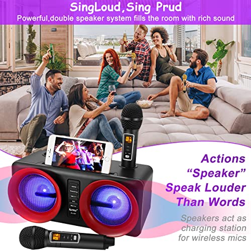 (Versione aggiornata) Karaoke Professionale Completo, ALPOWL Sistema Di Altoparlanti PA Portatile Con Luci LED Colorate Sfumate e 2 Microfoni Karaoke per Feste in Casa, Matrimoni, Chiese (nero)