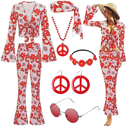 Gohytal Costume Hippie da Donna, 5 Pezzi anni '70 anni '80, Costume hippie Hippie, Accessori per Carnevale, Festival Abbigliamento, Accessori Hippie per Costume di Halloween, Cosplay, Carnevale
