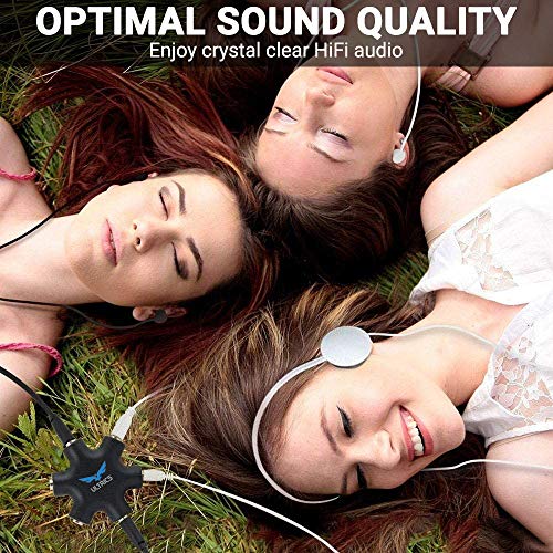 ULTRICS Sdoppiatore Cuffie, Jack 3,5mm Maschio a Femmina Stereo Headset Cavo, 5 Prese Splitter Audio Adattatore per Auricolari Compatibile con iPhone Samsung Smartphone PC Tablet PS4 Xbox MP3 – Nero