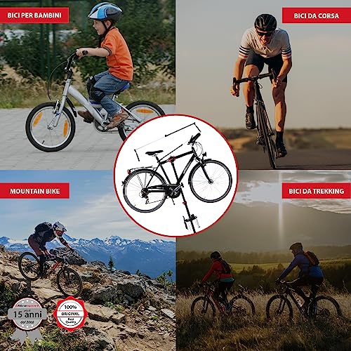 Ultrasport Cavalletto Biciclette, per mountain bike e tutti tipi biciclette a 30 kg, incl. portautensili scomparto magnetico, girevole 360°, sgancio rapido adatto alla vernice, Nero/Rosso