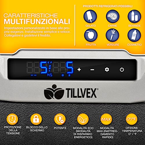 tillvex® Frigorifero Compressore Elettrico 51 Litri | Frigo Congelatore Elettrico con Controllo WIFI-APP, Porta USB, 12/24 V 230V | Frigorifero fino a -20 °C per Auto, Camion, Barca, Camper, Camping