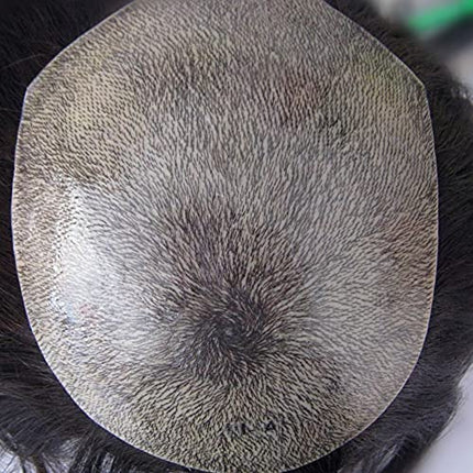 Parrucca Uomo PU Toupet Pezzi di Capelli Umani Europei per Gli Uomini Sostituzione dei Capelli Sistema 8×10 Pollici Parrucche 0.06 Centimetri di Spessore Uomini Parrucca in Off Black