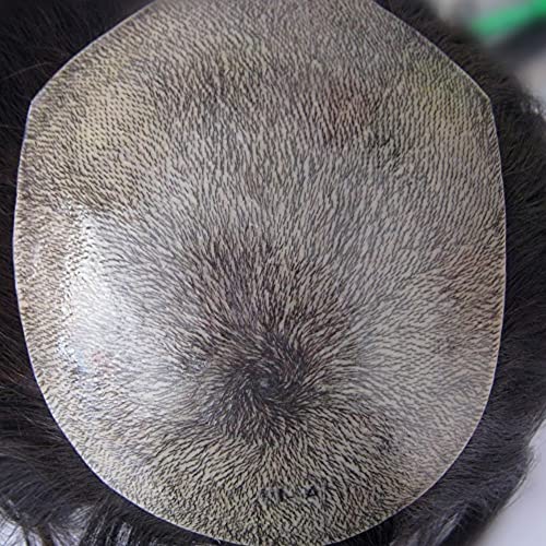 N.L.W. Parrucca Uomo PU Toupet Pezzi di Capelli Umani Europei per Gli Uomini Sostituzione dei Capelli Sistema 8×10 Pollici Parrucche 0.06 Centimetri di Spessore Uomini Parrucca in Off Black