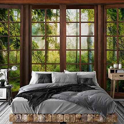 Carta da parati fotografica finestra foresta 352 x 250 cm Vello Sfondo Murale XXL Moderne Decorazione Soggiorno Camera De Letto Sala Ufficio verde Brown 9383011c