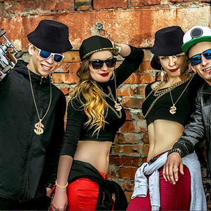 JIAJIAYI Kit di Costumi Hip Hop Set Accessori,Set Accessori Rapper Costume Hip Hop Collana Dollaro e Anello da Sole Hip Hop Gonfiabile Boom Box Anni '80 '90 Accessori per Rapper Festa Carnevale