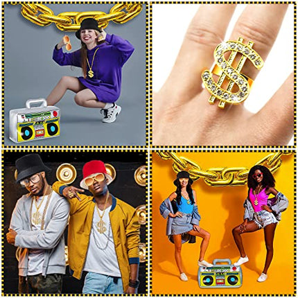 Set di costumi hip hop, outfit da uomo anni '80 e '90, accessori da rapper, cappello da pescatore, occhiali da aviatore, collana da un dollaro, anello da un dollaro, boom box gonfiabile