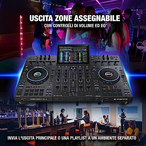 Denon DJ PRIME 4+ Controller indipendente a 4 deck per DJ con streaming Wi-Fi, Drop Sampler, schermo touch da 10,1", controllo luci ed effetti