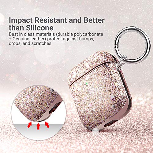 ULAK Custodia in Glitterata Compatiblile con Apple AirPods 2 & 1 (Visibile a LED)，Cover per Airpods Protettiva in Glitter Antiurto a Prova di Graffio - [Supporta la Ricarica Wireless] - Rosa