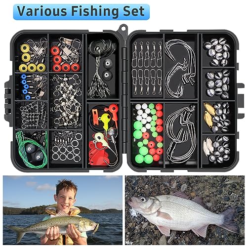 Vicloon Pesca Accessori, 191Pcs Pesca Girevoli Kit, Kit di Esche per Attrezzatura da Pesca Include Sinker Pesca, Ganci a manovella, Cuscinetto a Sfera, Girelle Snaps Connettori Perline Set