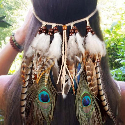 Fashband Fascia per capelli indiana con piume di pavone, stile hippie, accessorio per capelli tribale anni '20, copricapo indiano per donne e ragazze