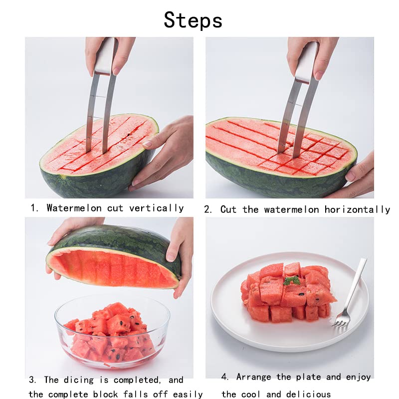 Affettatrice per Anguria, Coltello da Anguria in Acciaio Inox 304, Taglia Anguria a Cubetti, Taglia Cocomero con Lama da Taglio a Forma di Gancio Taglierina, Papaia, Coltello Frutta Affettare