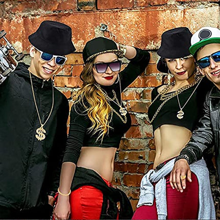 DONGZQAN Accessori Rapper Anni '80 '90, Kit di Costumi Hip Hop Set, Adatto per Uomini e Donne, Comprese Collane, Anelli Capi di Abbigliamento Anni '80/'90