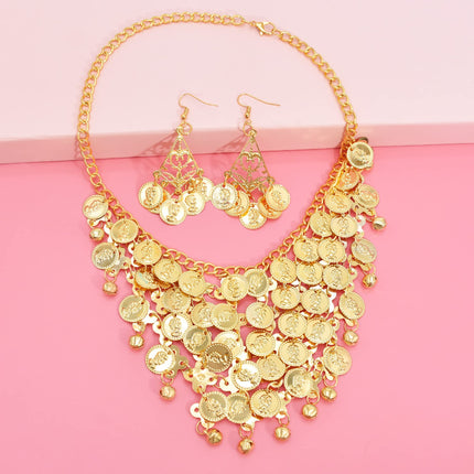 Zeaying 6 Pezzi Accessori per la Danza del Ventre, Set di Gioielli per la Danza del Ventre Placcati in Oro, Orecchini a Goccia con Moneta Bohemien, Set di Danza del Ventre da Donna di Halloween